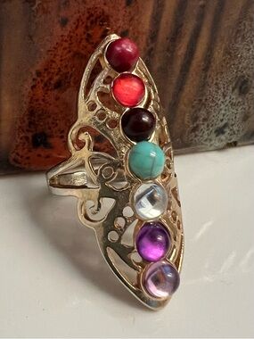 Adjustable Gold Filigree Multistone Chakra Ring